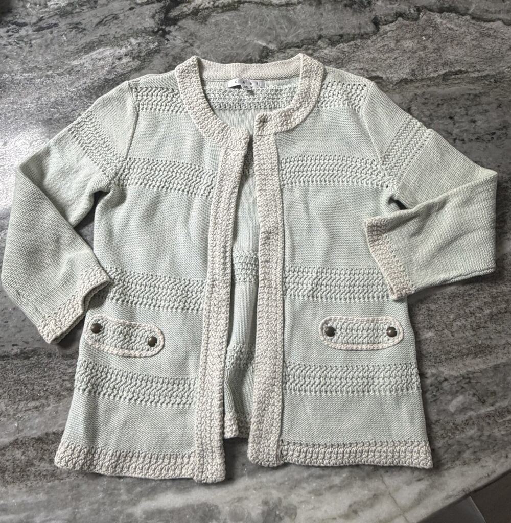 CAbi Society Sweater Women’s XSmall Mint Green Classic Cardigan Style #203 (AV22